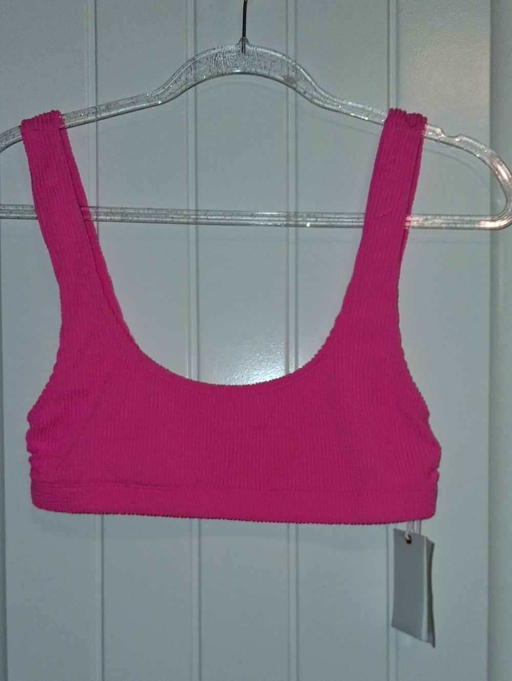 Good American Hot Pink Ribbed Bikini Top